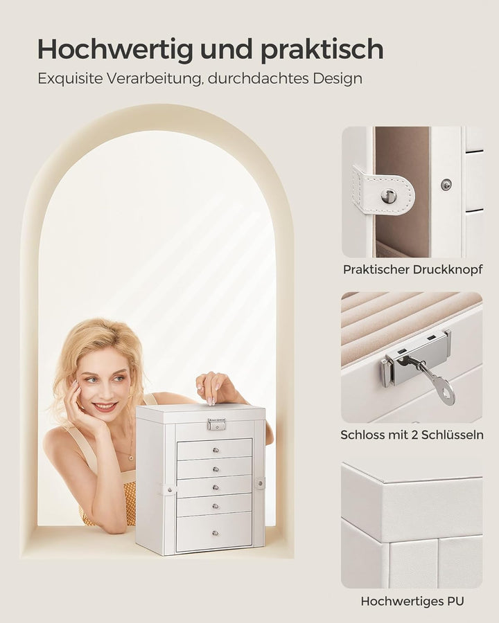 SONGMICS Schmuckkasten, grosse Schmuckschatulle mit 6 Ebenen, Schmuckkästchen mit seitlichen Klapptü