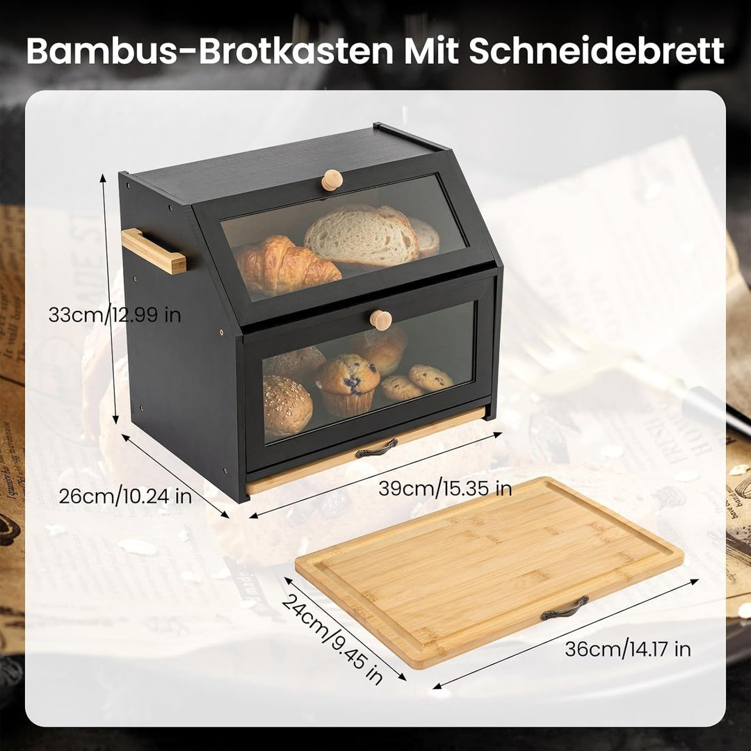 Brotkorb mit Schneidebrett Brotkasten Bambus Eco Brotbox Aufbewahrungsbox Küche Brotaufbewahrung Bro