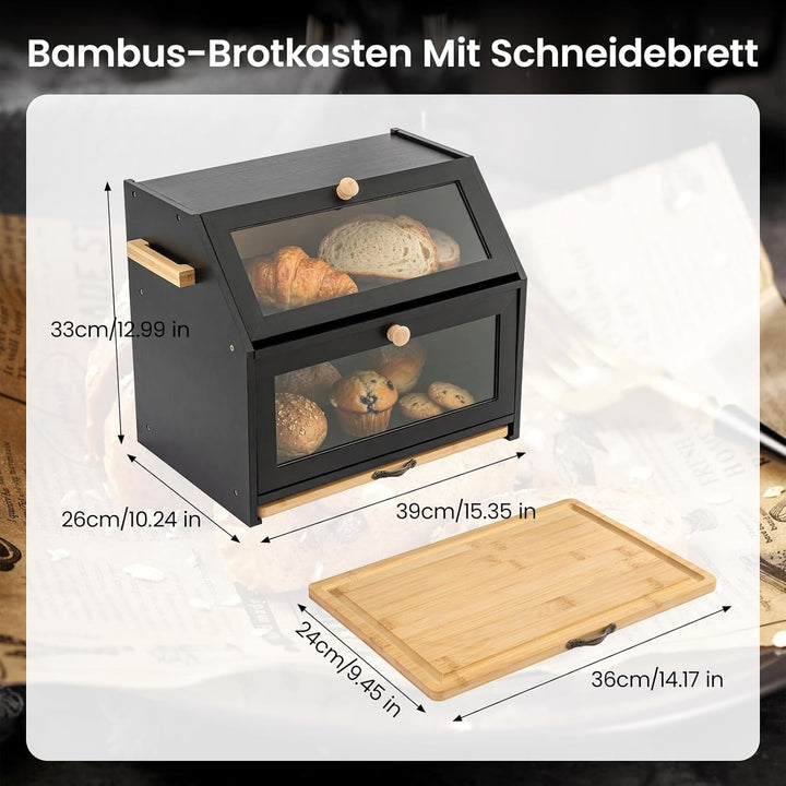 Brotkorb mit Schneidebrett Brotkasten Bambus Eco Brotbox Aufbewahrungsbox Küche Brotaufbewahrung Bro