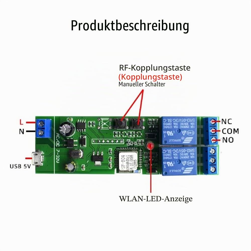 MHCOZY 2-Kanal WiFi RF Wireless Switch Relais, Inching Self-Locking Interlock Modus, Ewelink App Rem
