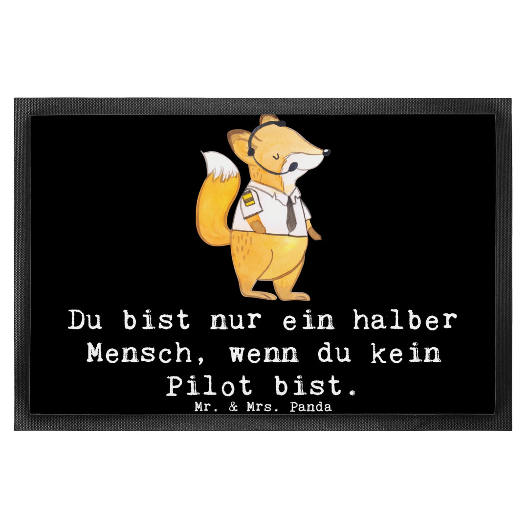 Mr. &amp; Mrs. Panda 50 x 75 cm Fussmatte Pilot mit Herz - Geschenk, Motivfussmatte, Flugkapitän, Flugze