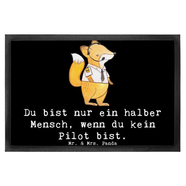 Mr. &amp; Mrs. Panda 50 x 75 cm Fussmatte Pilot mit Herz - Geschenk, Motivfussmatte, Flugkapitän, Flugze