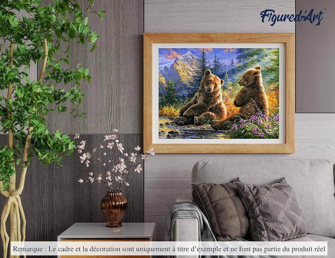 Figured'Art Malen Nach Zahlen Erwachsene Mit Rahmen Bärenpaar - Paint by Numbers Basteln DIY Bastels