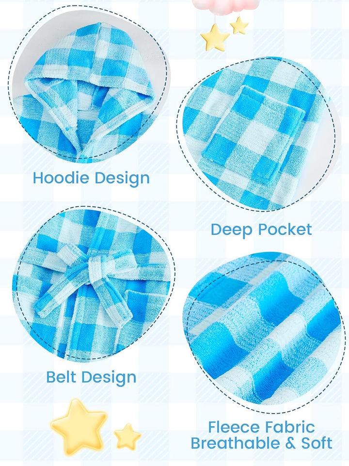 JiAmy Kapuzen Bademantel für Mädchen Flauschiger Fleece Plüsch Langer Schlafmantel Kinder Blau 10-12