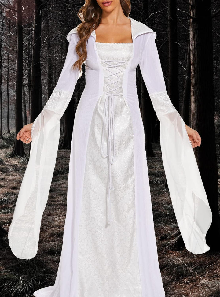 Halloween Kostüm Damen, Mittelalter Renaissance Gothic Kleid mit Kapuze Kleidung Viktorianischen Kar