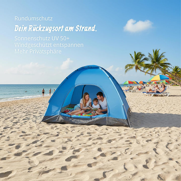 Relaxdays Pop Up Zelt Strand, Wurfzelt, 2-3 Personen, kleines Packmass, UV Schutz 50+, HxBxT: 135 x