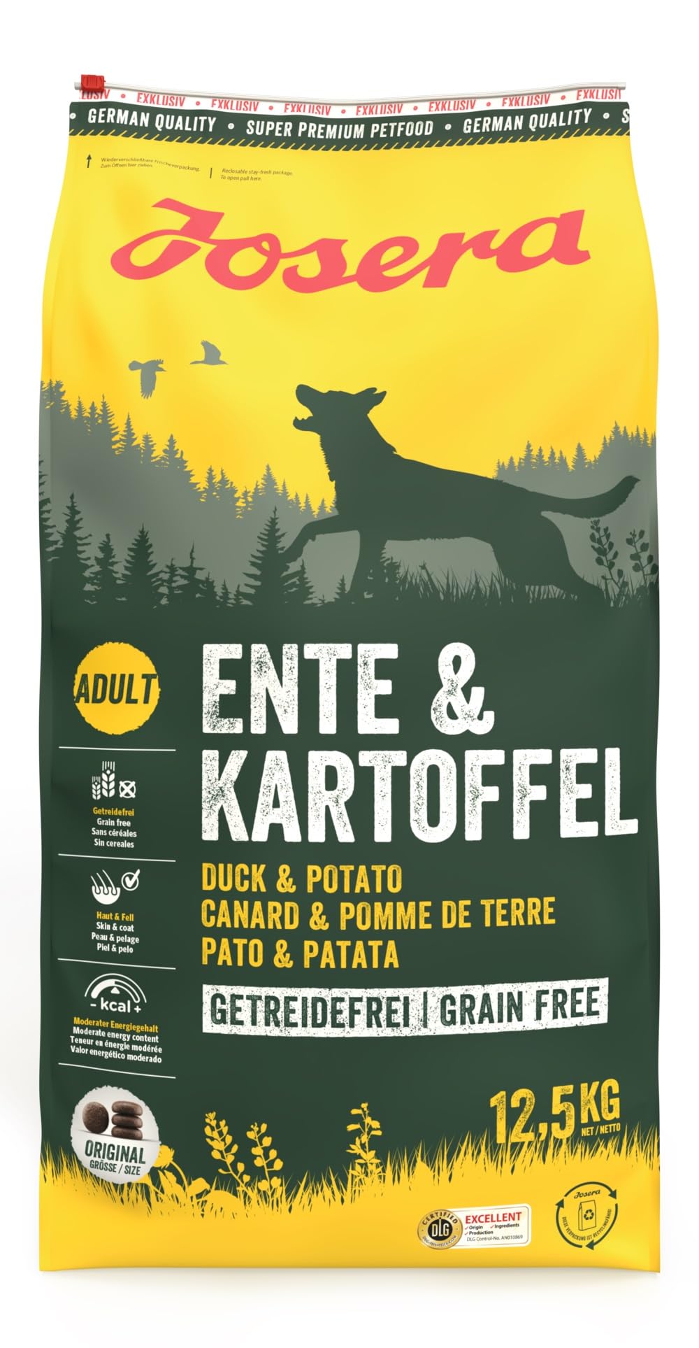 Josera Ente &amp; Kartoffel | 1 x 12,5 kg | Trockenfutter für Hunde | Getreidefrei | Für ausgewachsene H