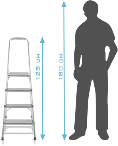 STAHLWERK Stehleiter HL-4 ST 150 kg | 4 Stufen, Standhöhe 78 cm | Aluminium Leiter | Klappleiter | T