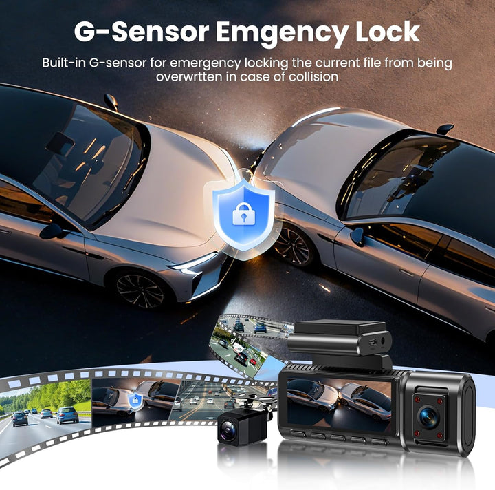 Dashcam Auto Vorne Hinten 4K+1080P mit GPS WiFi,3 Channel 1080P Dash Cam Auto Kamera 3,16" IPS Bilds