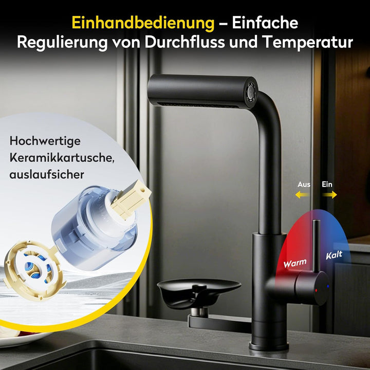 JONKEAN Hochdruck Küchenarmatur mit Brause, Armatur Küche mit Gläserspüler, 360° Drehbar Mischbatter