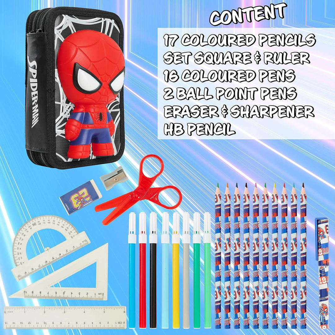 Marvel Federmäppchen für Jungen, Federmäppchen, Fächer, gefüllt, für Schule, Filz, Buntstift, Gesche
