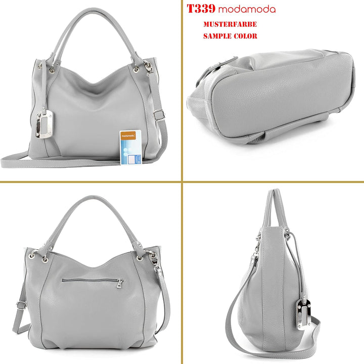 modamoda de - T339 - ital. Schultertasche Shopper aus Leder Dark Chocolate, Dark Chocolate