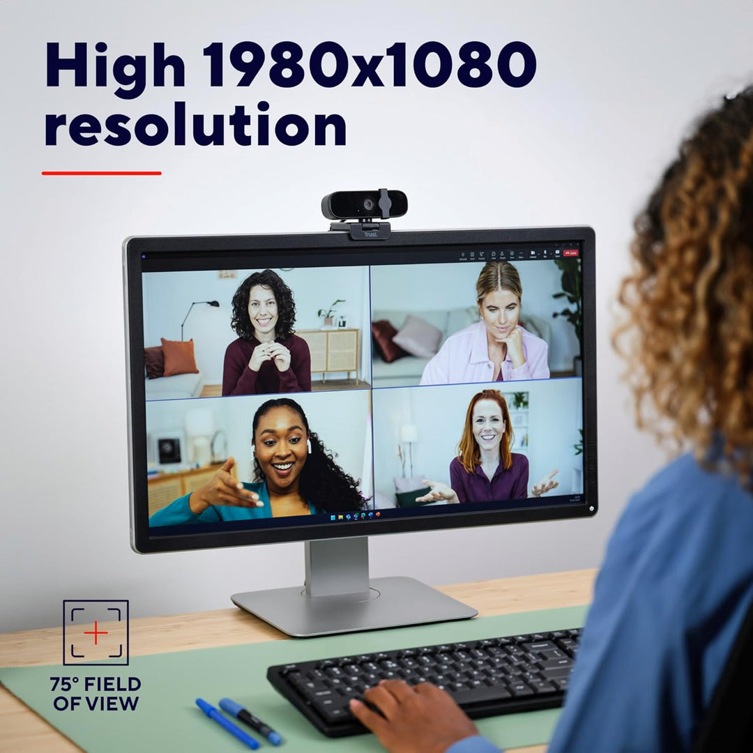 Trust Tanor 1080p Webcam PC, Full HD USB Web Cam mit Blickschutzfilter, PC Kamera mit Mikrofon, Fixf
