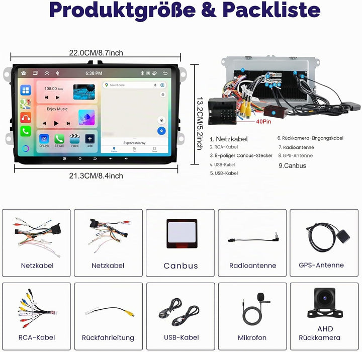 8 Core 4+64GB Android Autoradio für VW Golf 5 Golf 6 Skoda Polo Passat Tiguan Touran Wireless Carpla