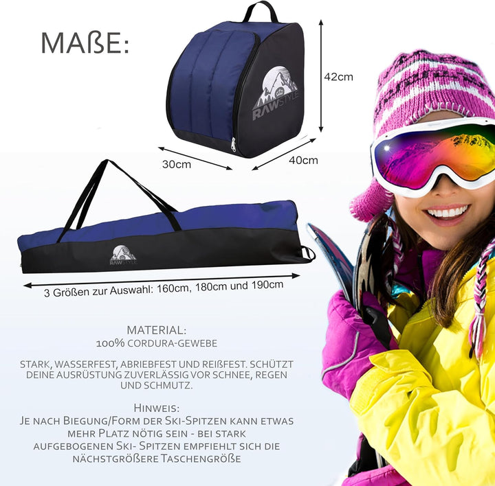 Rawstyle Skitasche Ski-Schuh-Tasche Set SKI-Tasche 160cm oder 180cm wasserdicht Ski Bag Ski Cover Wi