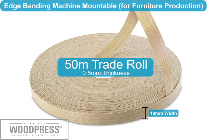 WordPress® 19 mm Eiche Echtholz Kantenumleimer mit Schmelzkleber – 50m Rolle – Einfache Anwendung zu