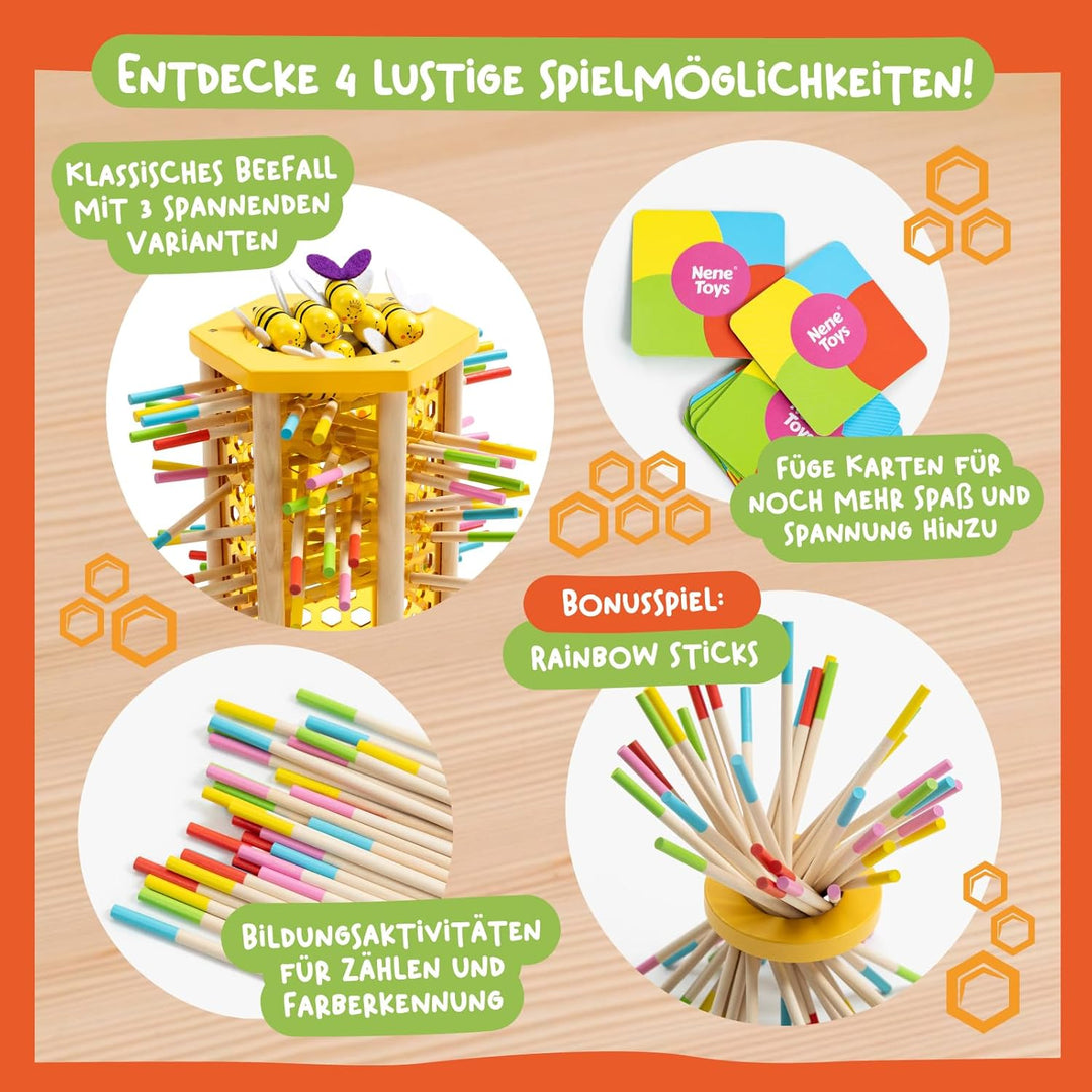 Nene Toys BEEFALL, 4-in-1 Lernspiel mit Bienen, Montessori Spielzeug ab 3 Jahren mit bunten Stäben,