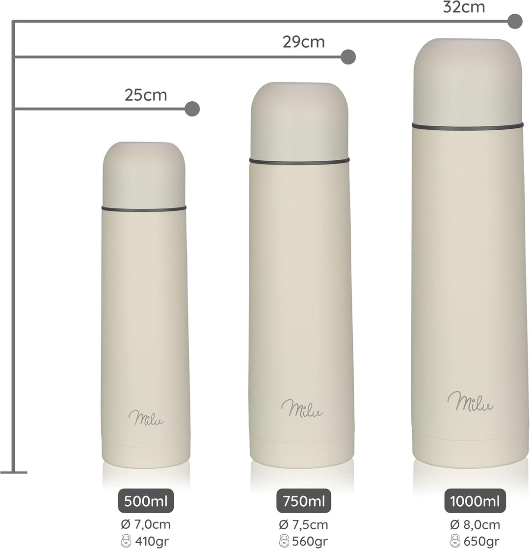 Milu Thermosflasche Thermoskanne Isolierflasche 1L, 750ml, 500ml - Isolierte Edelstahl Trinkflasche,