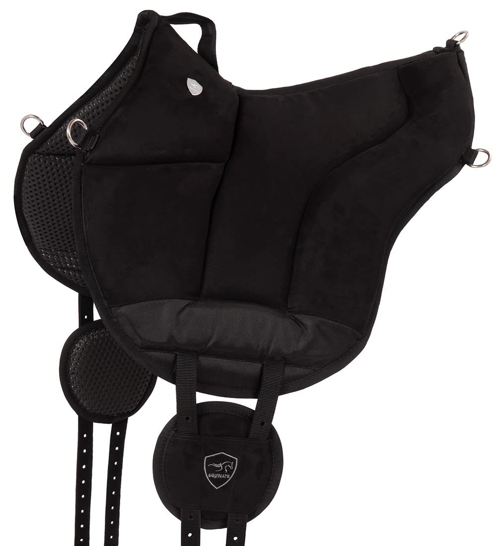 Equinate Reitpad Toledo aus Mikrofaser Schwarz - Bareback Pad mit pflegeleichter Neopren Unterseite
