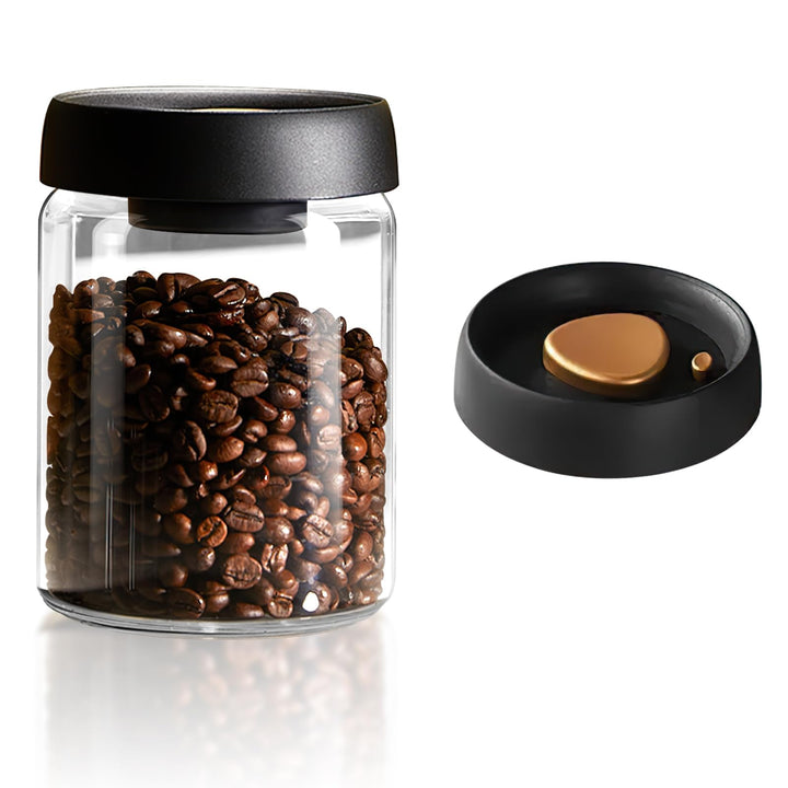 Lebensmittel Vorratsglas, 900ml Luftdicht Glasbehälter, Glas Kaffeebohnenbehälter, mit ABS Deckel, G