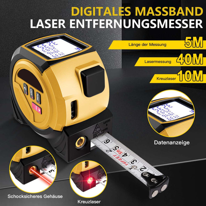 VOBOR 3-in-1 Laser Entfernungsmesser, 40m Digitales Massband mit Laser, Lasermessgerät mit LCD Hinte