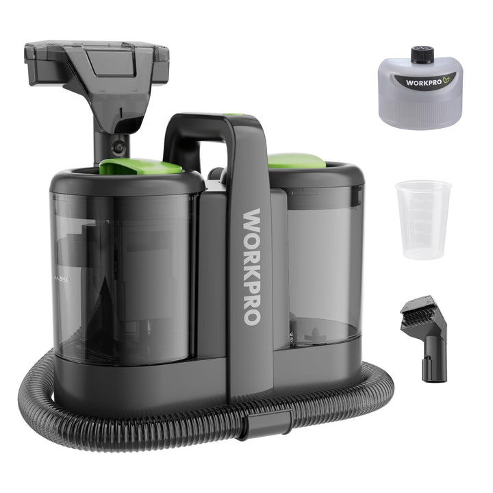 WORKPRO Waschsauger 450W 13kPa, Teppichreiniger 1,6L mit Reinigungsmittel und 2 Bürstenköpfe, Polste