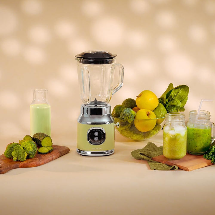 Cecotec Standmixer Retro RetroTwist Green. 800W Maximale Leistung, Pulse-Funktion, 4-Klingen-Messer