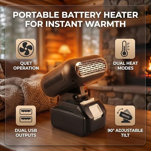Fafeicy Batteriebetriebener Heizung, Ohne Batterie, Batterieheizung 90 Grad Flip 2 Temperaturen 2XUS