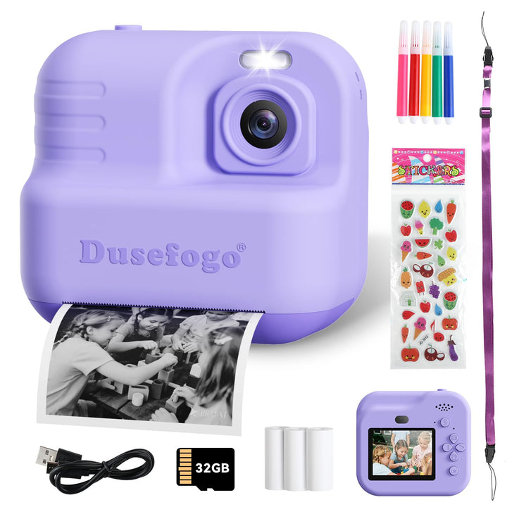 Sofortbildkamera für Kinder, 1440P HD mit 32 GB Karte und 3 Blättern, Fotopapier, 6,1 cm (2,4 Zoll),