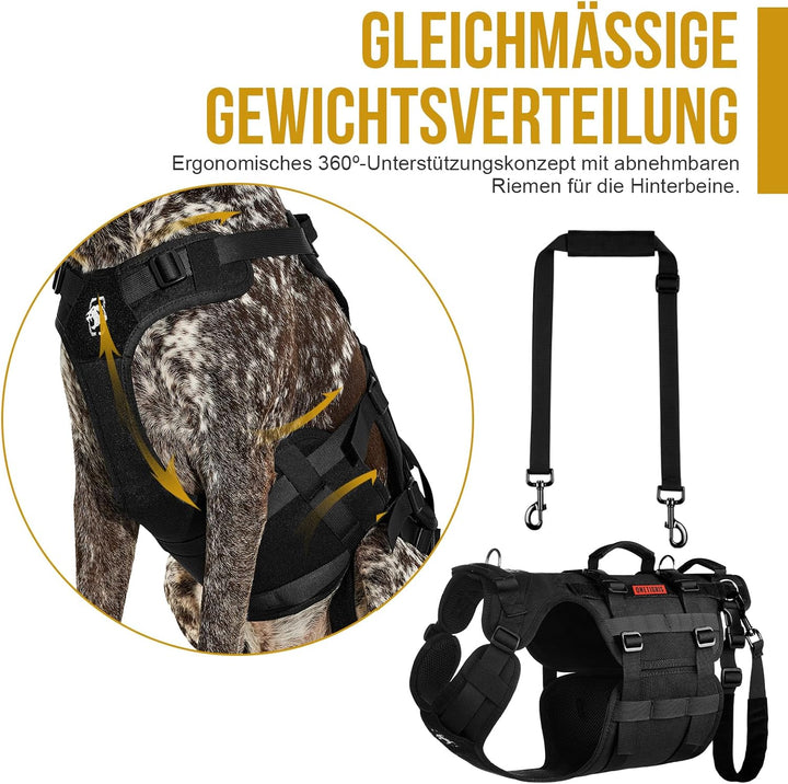 OneTigris Hundegeschirr, Invictus Hunde Tragehilfe für Mittelgrosse Grosse, Einstellbar Gehhilfe für