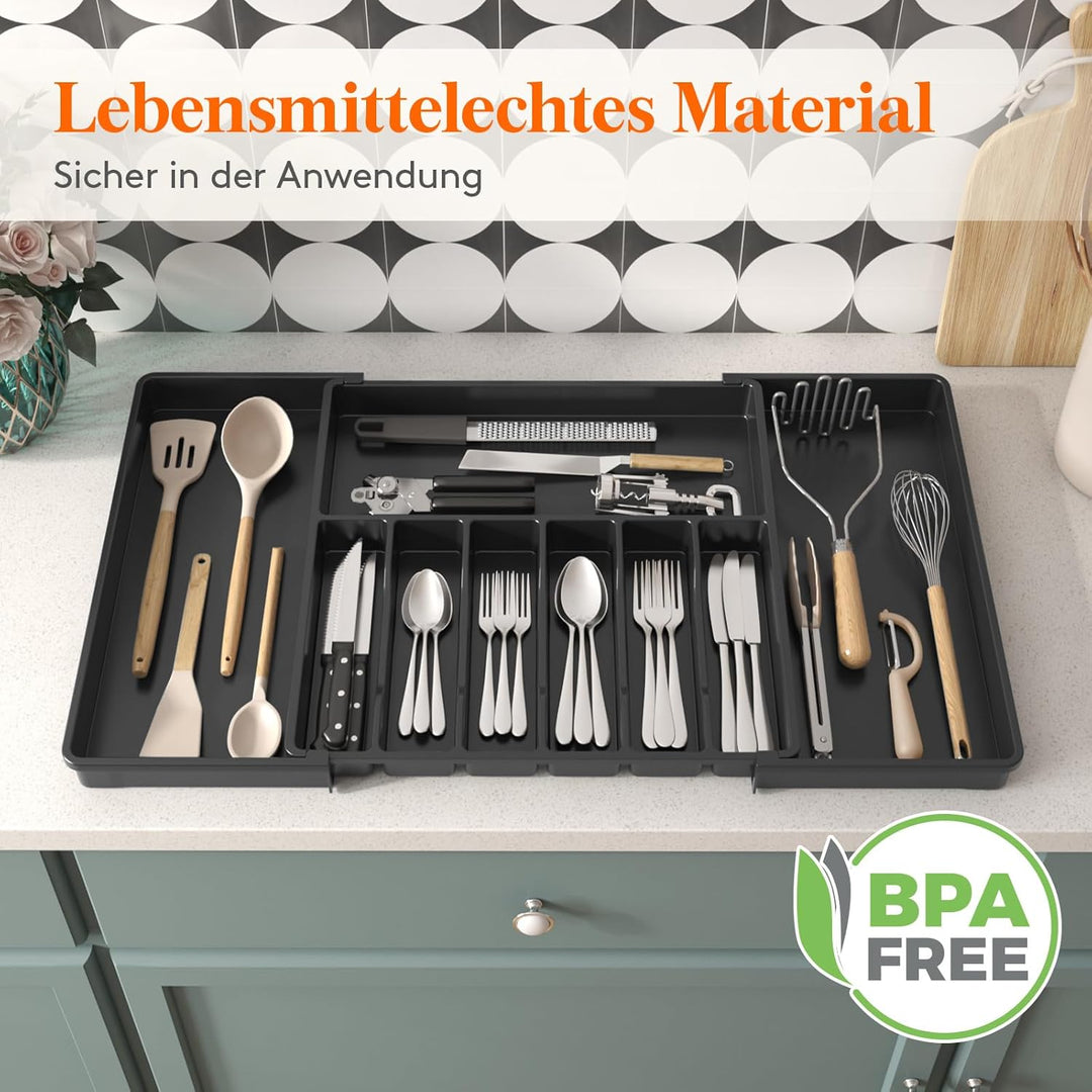 Lifewit Besteckkasten für Schubladen 40 50, verstellbarer Kunststoff Organizer Küche Tiefe 47 cm, Be