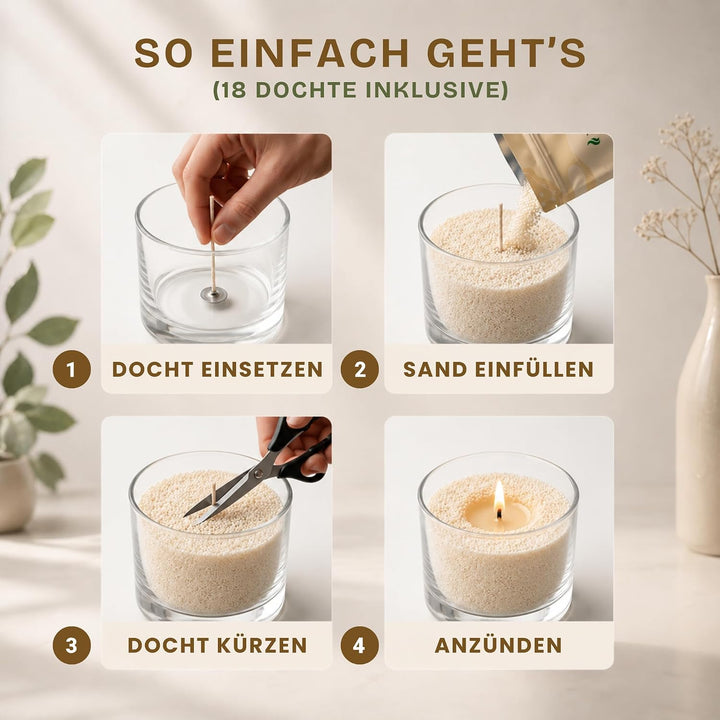 Kerzensand mit Duft Entspannungs Set 3x500g – [Vanille/Lavendel/Sandelholz] – 18 Dochte inklusive –