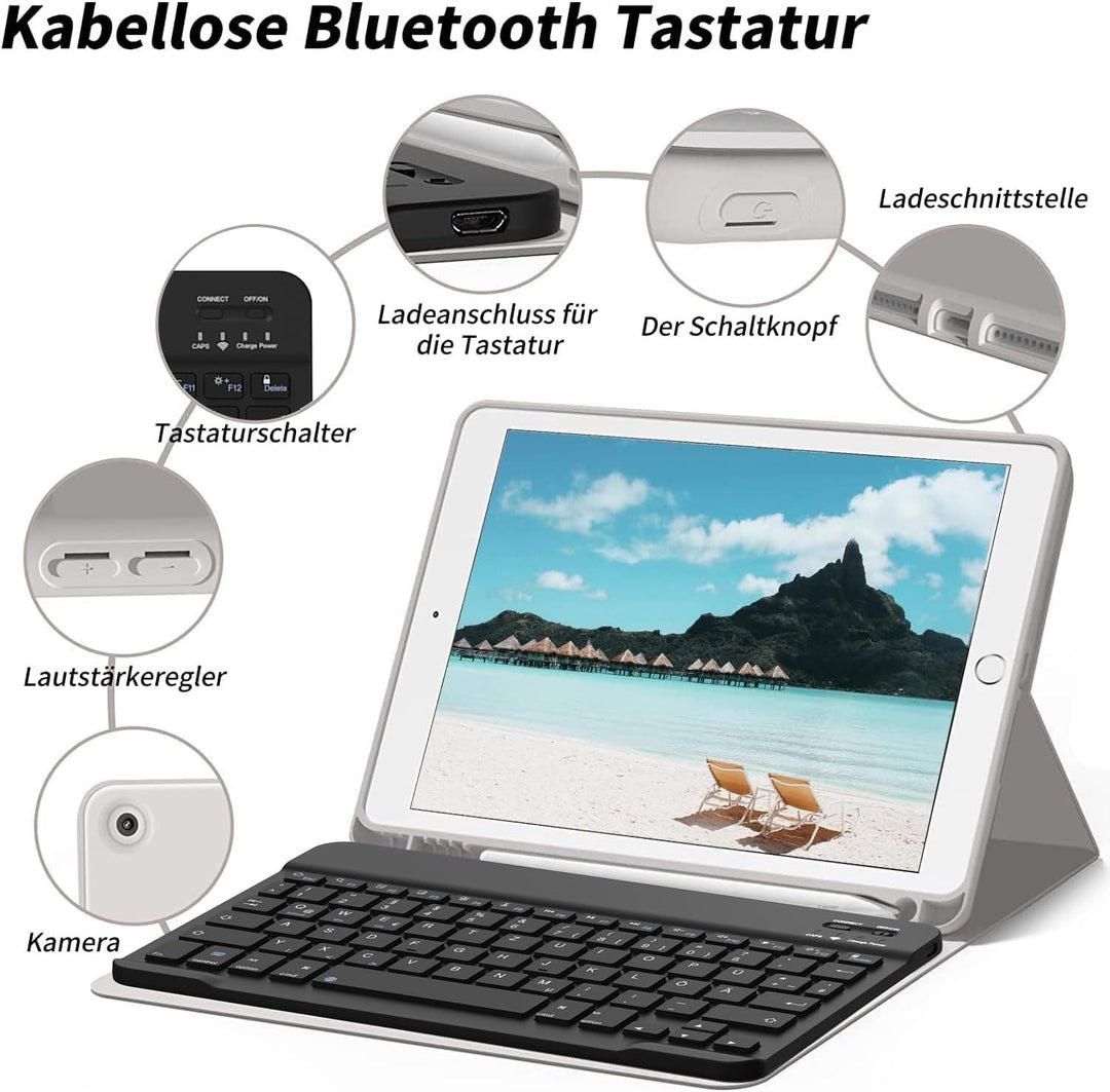 aoub Hülle mit Tastatur für iPad 9. Generation/iPad 8. Generation/iPad 7. Generation, Hülle mit Tast