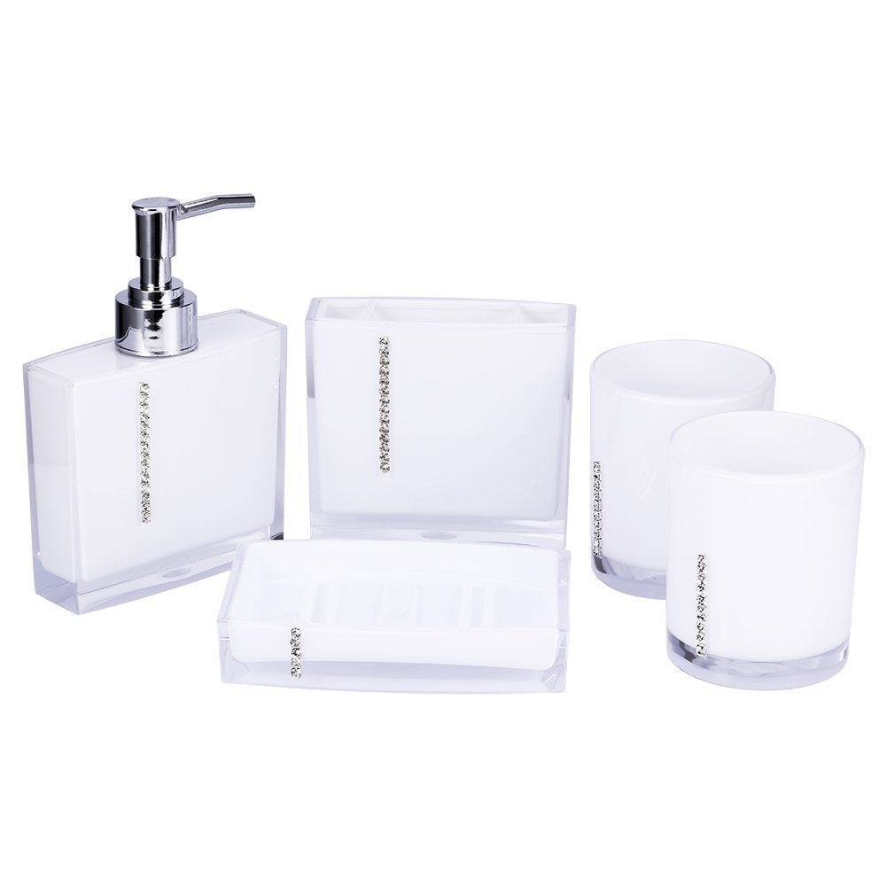 5-Stück Erstklassig Badezimmer Set (aus Hochwertige Acryl mit Diamanten) Bad Accessoire Set Lotion-F