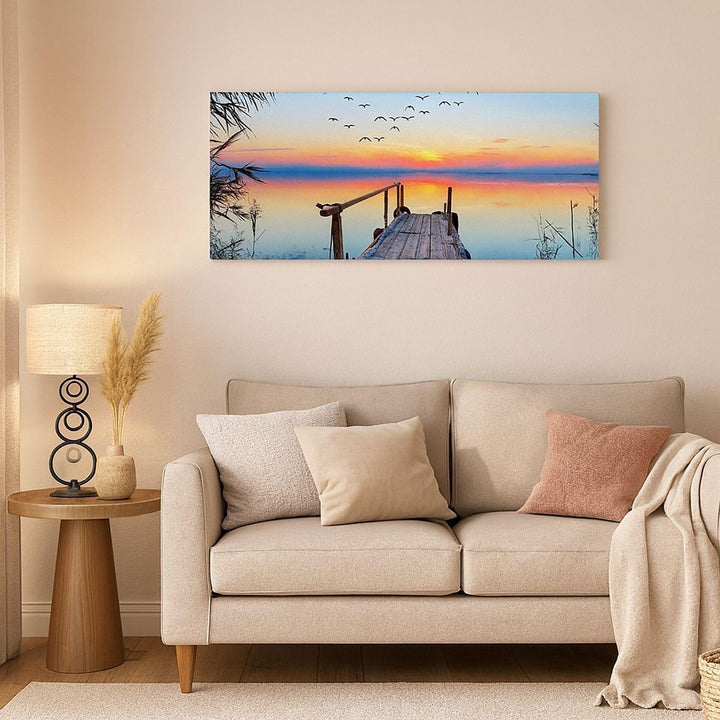 Wandbilder Dekoration Wohnzimmer Brücke See Panorama Bilder auf Leinwand 120x50cm Leinwandbild mit R