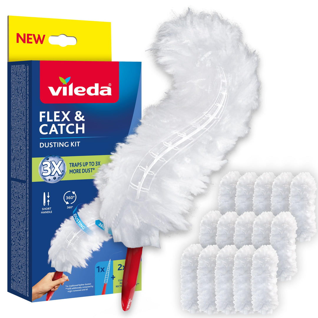 Vileda Flex & Catch Staubwisch-Starter-Set mit 15 Staubtüchern|Fängt 3X mehr Staub als herkömmliche