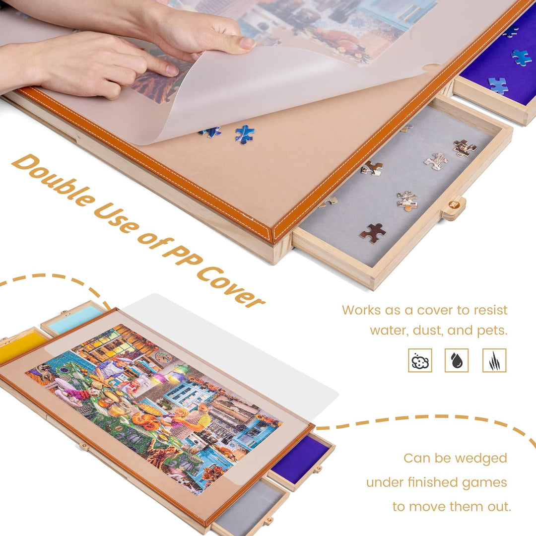 Tektalk tragbarer Puzzletisch mit Lederstange, verstellbarem Ständer/Halterung, 4 bunten Sortierschu
