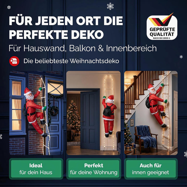 MONZANA® LED Weihnachtsmann Leiter XXL 240cm In-/Outdoor Timer 8 Leuchtfunktionen Fernbedienung dimm