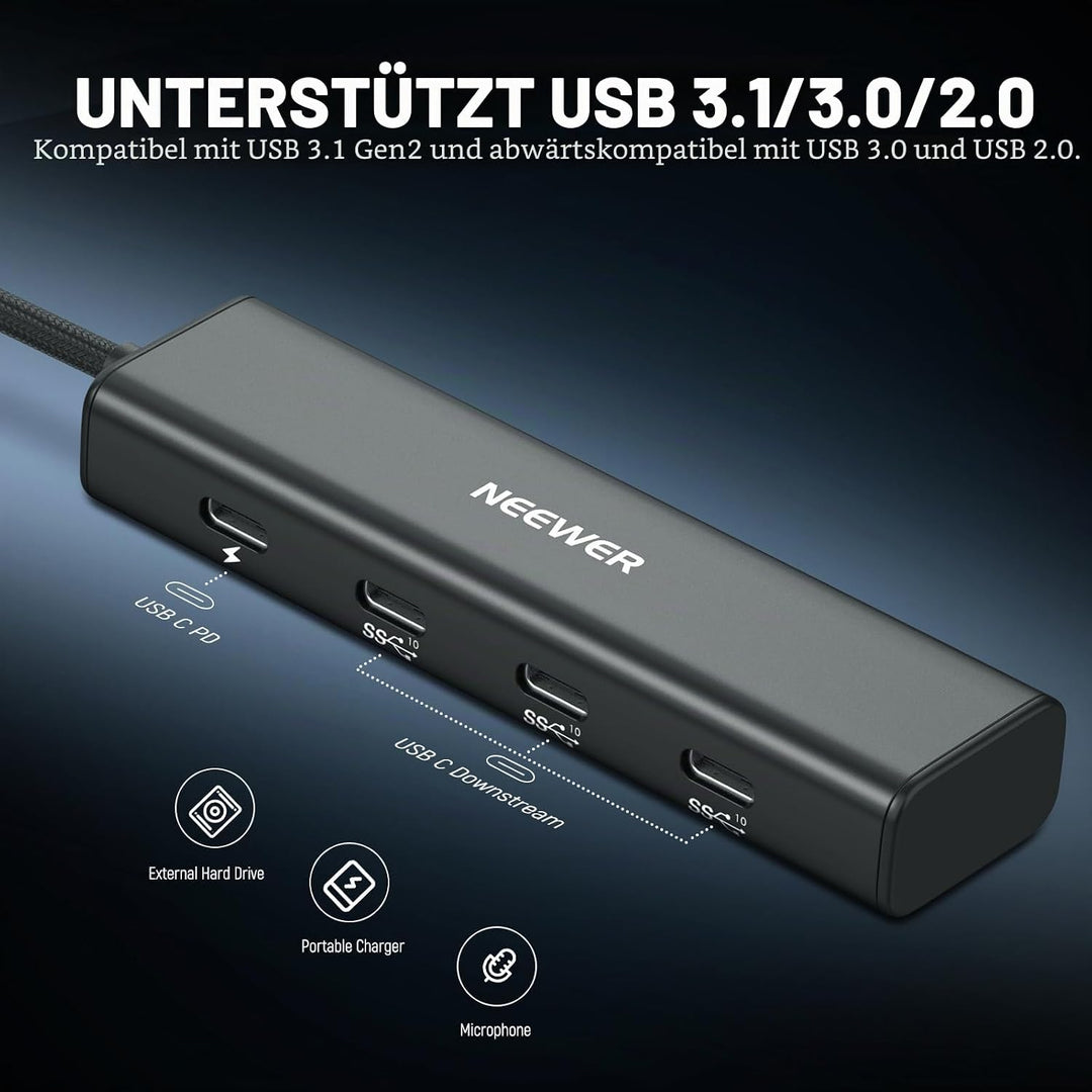 NEEWER USB C Hub Dock mit Cold Shoe Adapter, 4 in 1 Multiport Adapter Dongle mit 3 x USB C Port 3.1