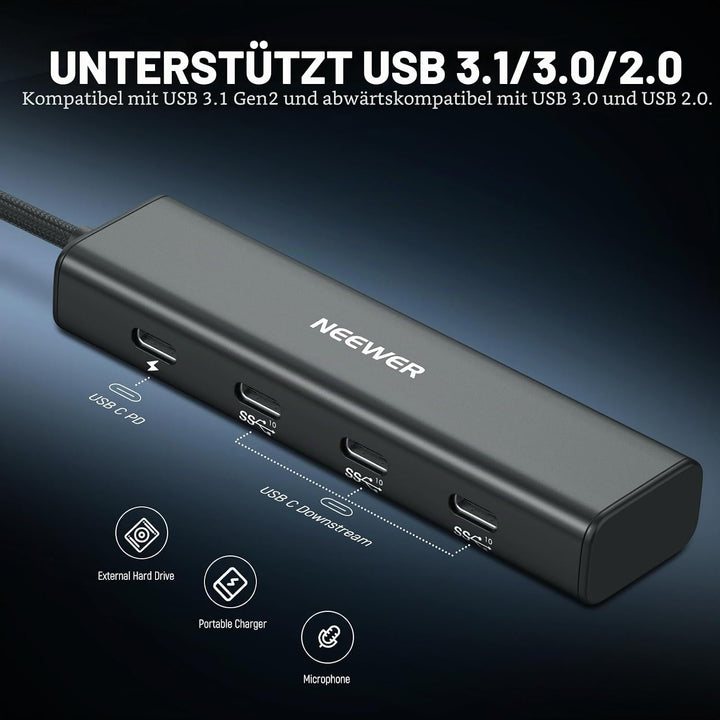 NEEWER USB C Hub Dock mit Cold Shoe Adapter, 4 in 1 Multiport Adapter Dongle mit 3 x USB C Port 3.1