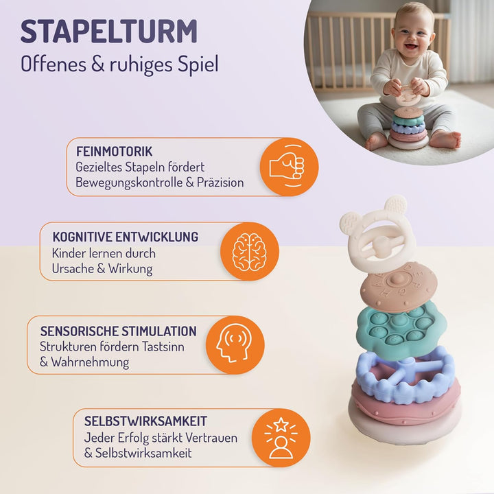 STRAUB Baby Spielset – Pädagogisch entwickeltes Lernspielzeug-Set – Beissring, Greifring, Greiffigur