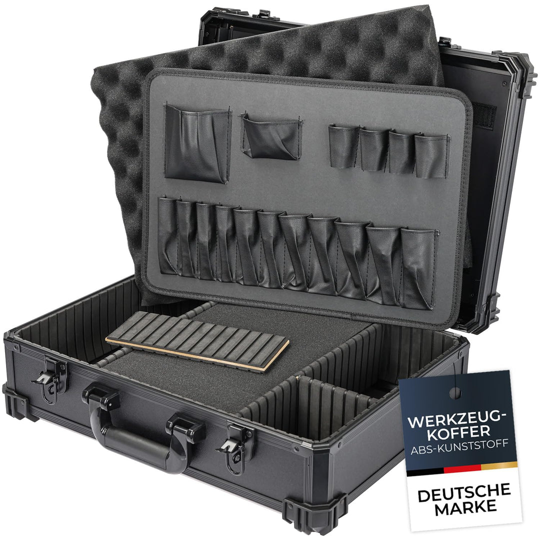 HMF Werkzeugkoffer leer, Werkzeugkasten gross mit Rasterschaumstoff | 46 x 33 x 15 cm, Mit Rastersch