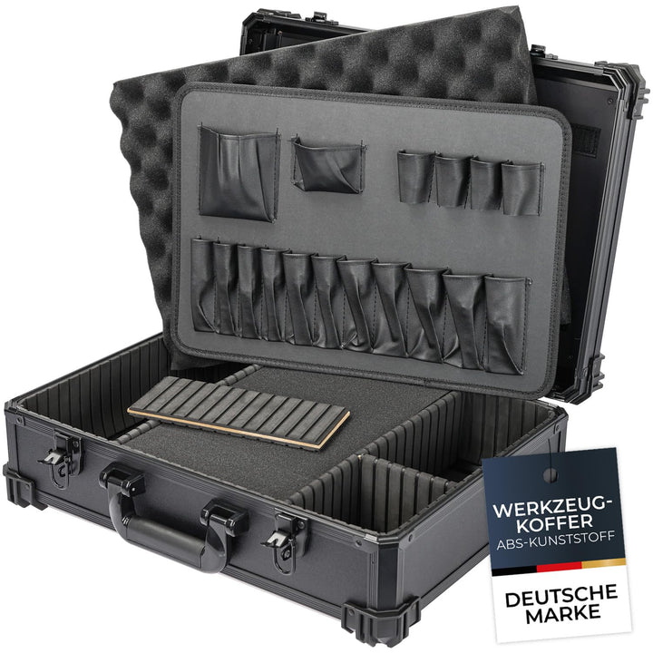 HMF Werkzeugkoffer leer, Werkzeugkasten gross mit Rasterschaumstoff | 46 x 33 x 15 cm, Mit Rastersch