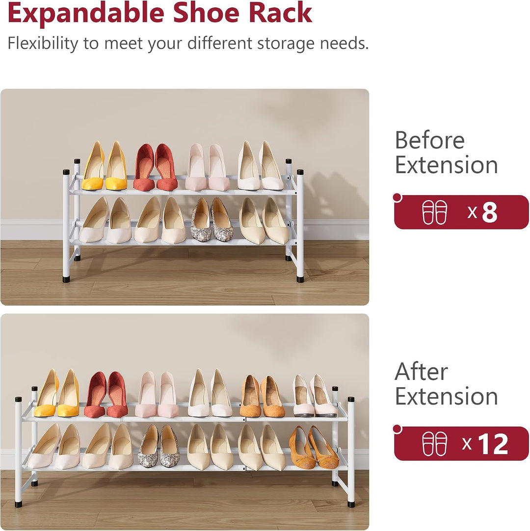 Tajsoon 2-stöckiges, Ausziehbares Schuhregal, 71–104 cm Verstellbar und Stapelbar, Schuhablage aus M