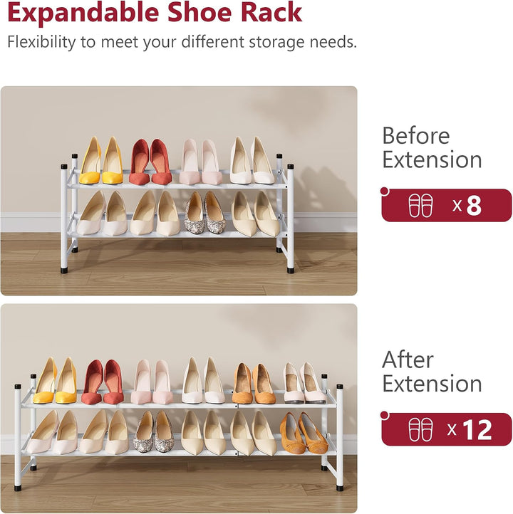 Tajsoon 2-stöckiges, Ausziehbares Schuhregal, 71–104 cm Verstellbar und Stapelbar, Schuhablage aus M