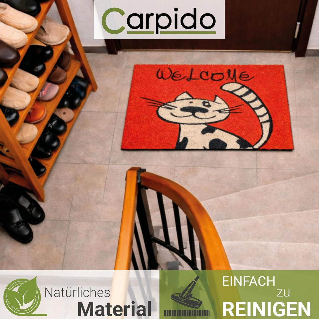 Carpido Fussmatte Kokos Katze - Türmatte 40 x 60 cm (Rechteckig) - antibakterielle Eingangsmatte nat