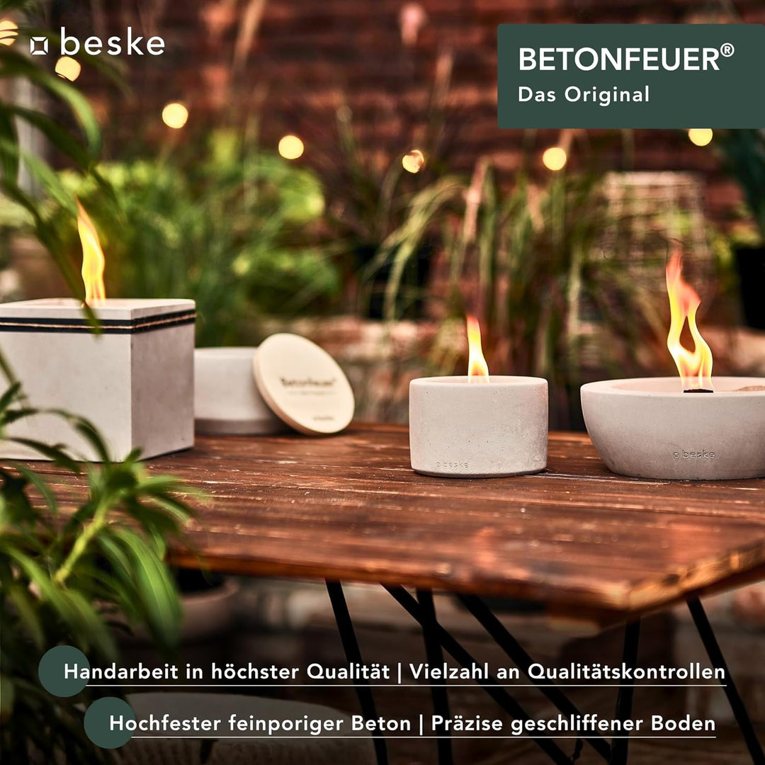 Betonfeuer® - DAS ORIGINAL | Modell 'Fuego' | 17x17x17cm mit Dauerdocht | Premium Kerzenfresser Made