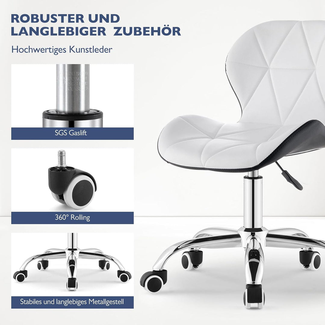 CLIPOP Bürostuhl ohne Armlehne, Drehstuhl 360°, Schreibtischstuhl mit Rollen, höhenverstellbar, bis
