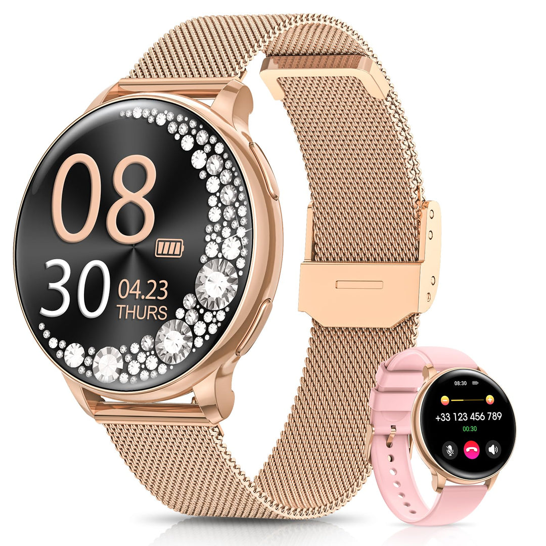 RUXINGX Smartwatch Damen, 1.27" Smart Watch Rund mit Telefonfunktion, 24H SpO2 Pulsuhr, Fitnessuhr m