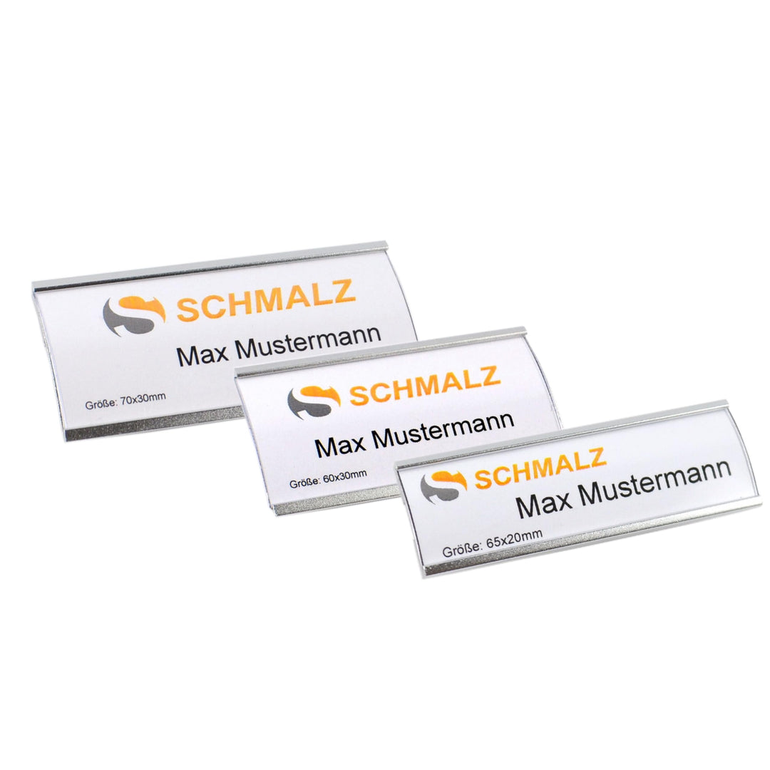10 Stück Aluminium Namensschilder mit Magnet Komplettset, Silber Leichtemtall, mit extra starkem 3-f